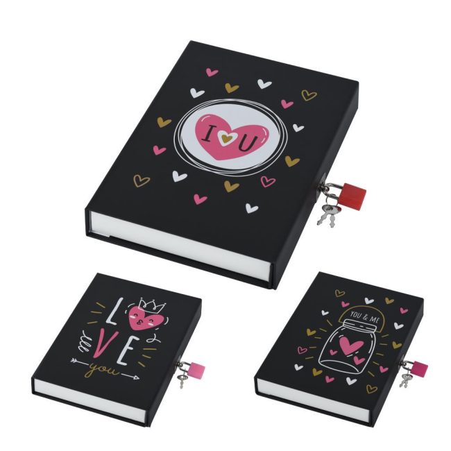 ST. HT-57 LOCKED MEMORY NOTEBOOK – BLACK HEART DESIGN